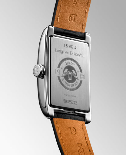 Longines Dolcevita 27.70 X 43.80 mm Silver "flinqué" Stainless steel L57574710 L5.757.4.71.0 front and side view