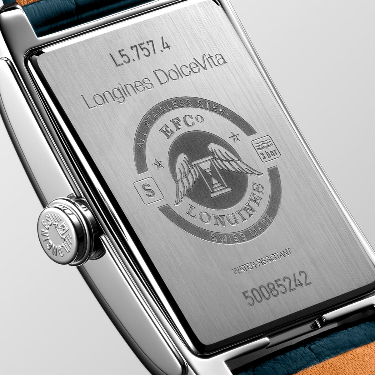 Longines Dolcevita 27.70 X 43.80 mm Silver "flinqué" Stainless steel L57574719 L5.757.4.71.9 back view