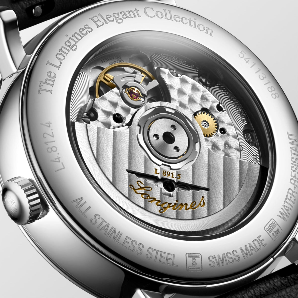 Longines Elegant Collection 39.00 mm White matt Stainless steel L48124110 L4.812.4.11.0 front and side view