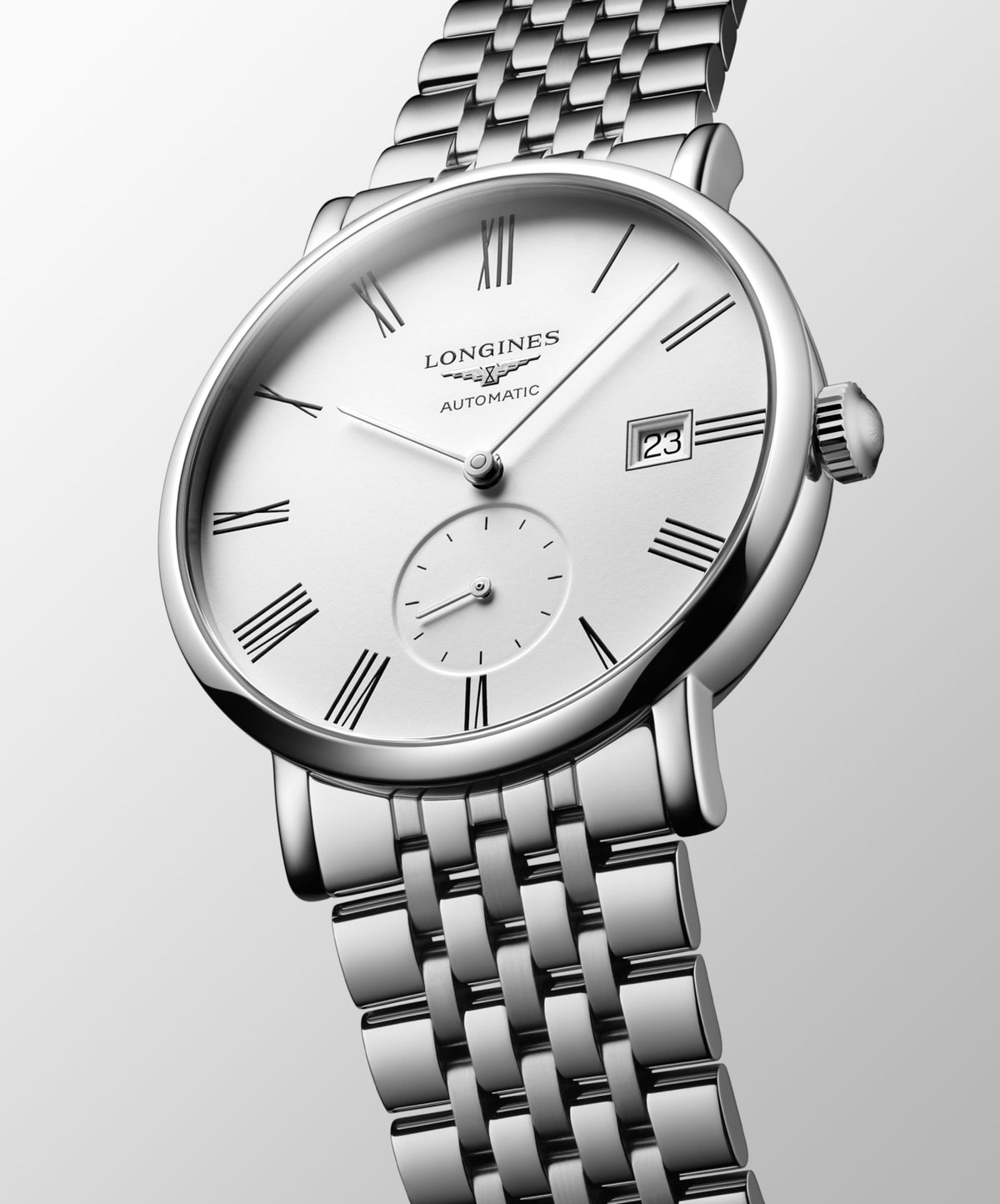 Longines Elegant Collection 39.00 mm White matt Stainless steel L48124116 L4.812.4.11.6 front and side view