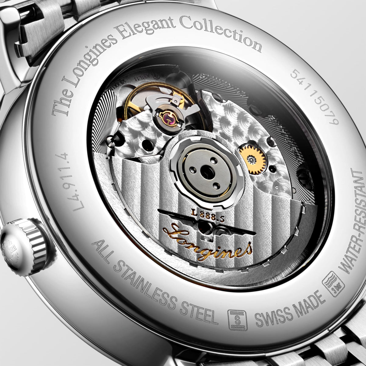 Longines Elegant Collection 41.00 mm White matt Stainless steel L49114116 L4.911.4.11.6 front and side view