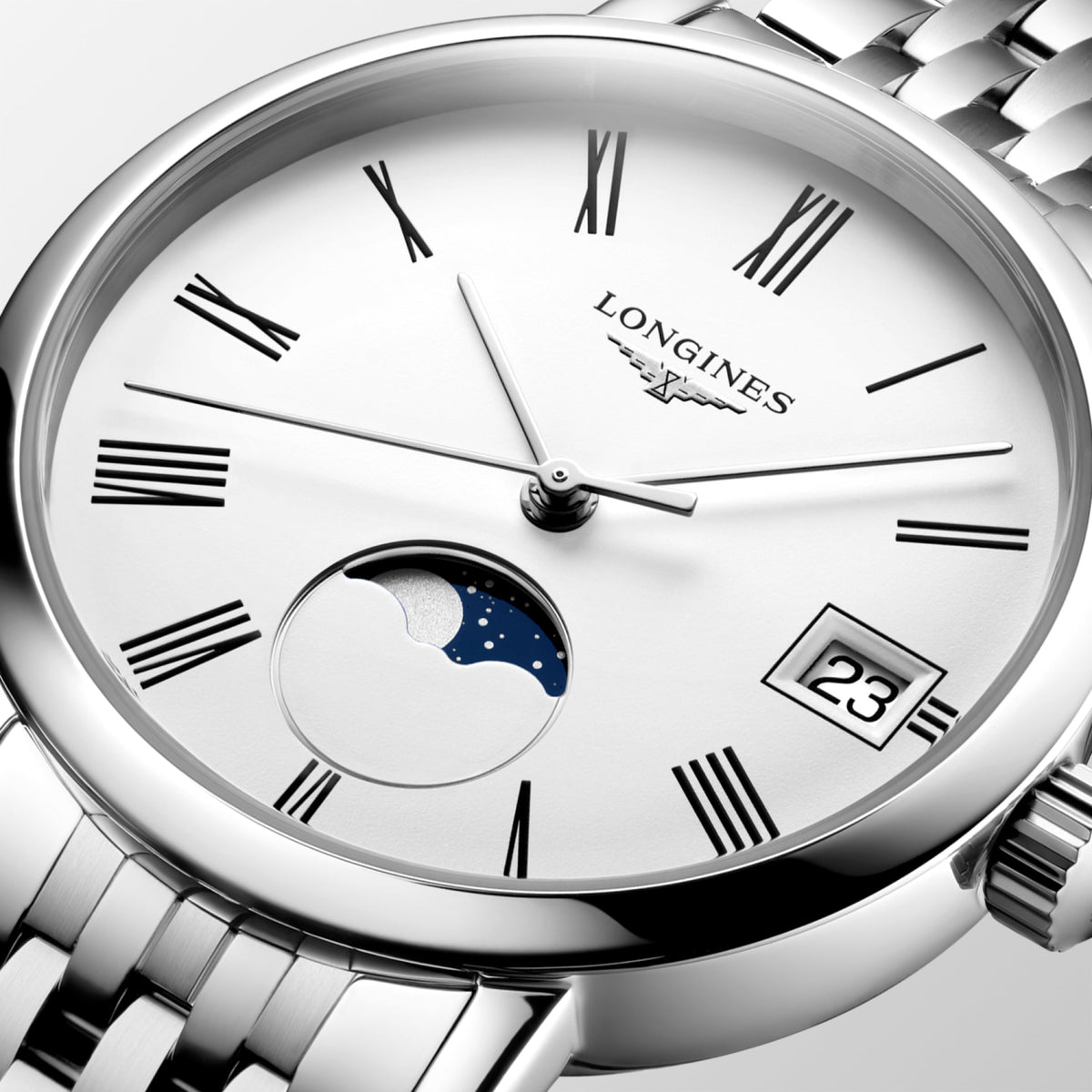 Longines Elegant Collection Moonphase 30.00 mm White matt Stainless steel L43304116 L4.330.4.11.6 detailed view