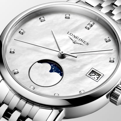 Longines Elegant Collection Moonphase 30.00 mm White mother-of-pearl Stainless steel L43304876 L4.330.4.87.6 detailed view