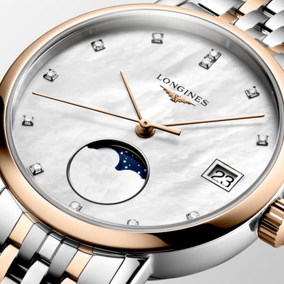 Longines Elegant Collection Moonphase 30.00 mm White mother-of-pearl Stainless steel and rose gold 18 carats cap 200 L43305877 L4.330.5.87.7 detailed view