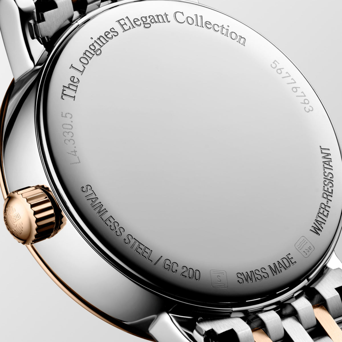Longines Elegant Collection Moonphase 30.00 mm White mother-of-pearl Stainless steel and rose gold 18 carats cap 200 L43305877 L4.330.5.87.7 back view