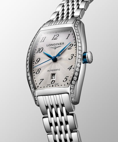 Longines Evidenza 26.00 X 30.60 mm Silver "flinqué" Stainless steel L21420706 L2.142.0.70.6 front and side view