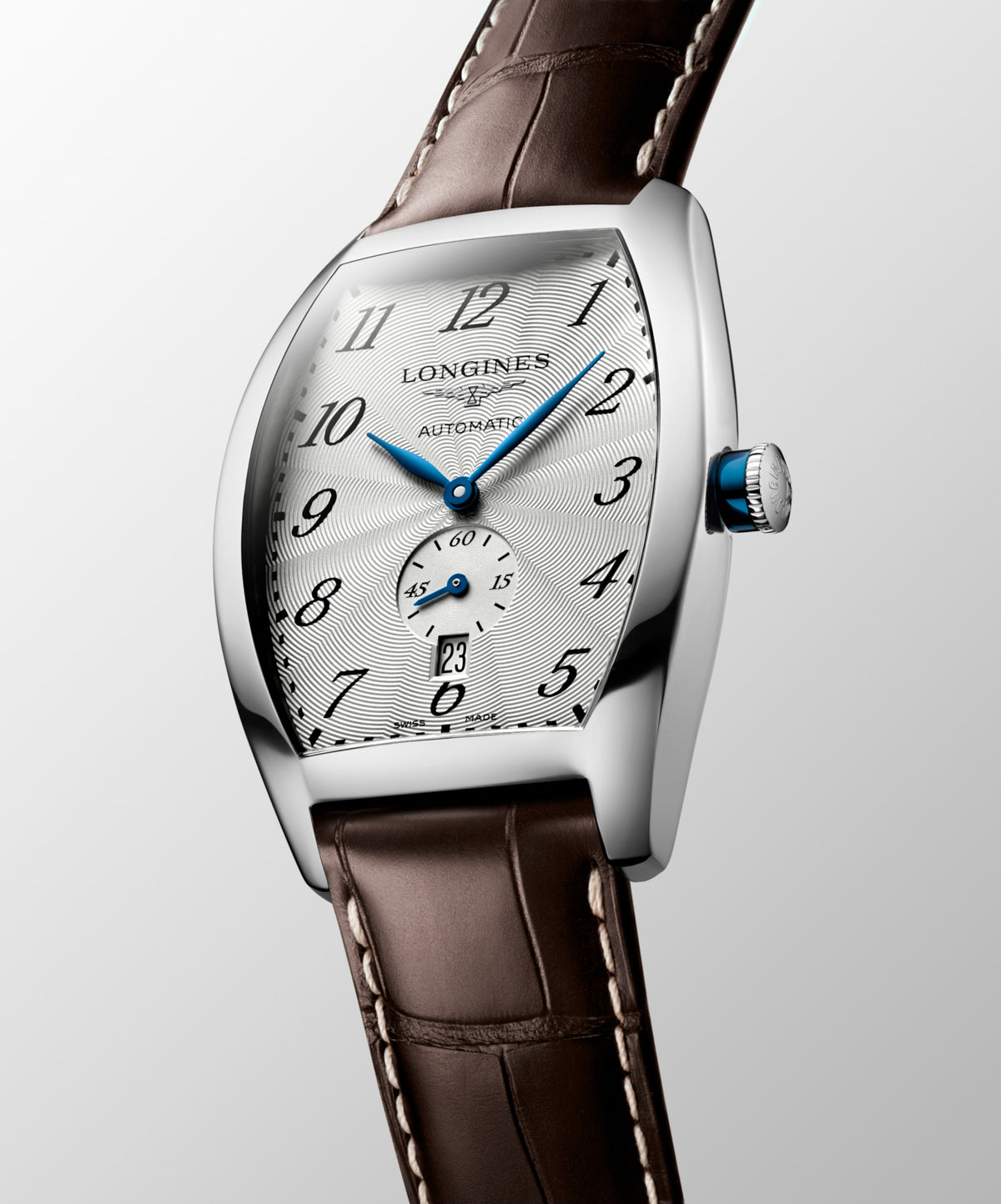 Longines Evidenza 33.10 X 38.75 mm Silver "flinqué" Stainless steel L26424734 L2.642.4.73.4 front and side view