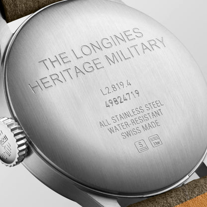 Longines Heritage Military 38.50 mm Opaline Ivory Stainless steel L28194932 L2.819.4.93.2 front and side view