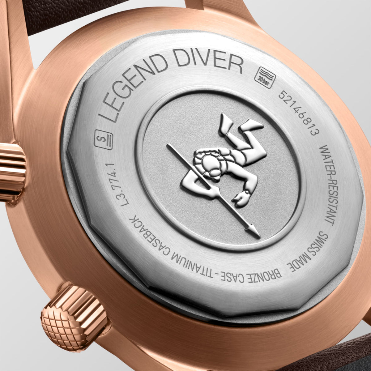 Longines Legend Diver Bronze 42.00 mm Green Bronze with Titanium case back L37741502 L3.774.1.50.2 front and side view