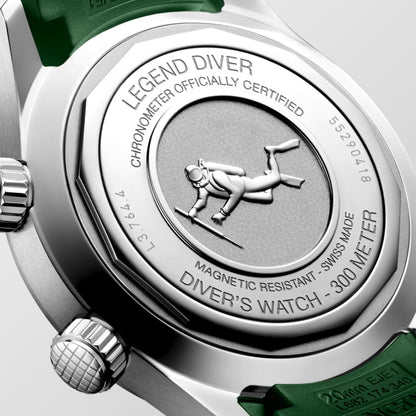 Longines Legend Diver 39.00 mm Green lacquered polished Stainless steel L37644069 L3.764.4.06.9 back view