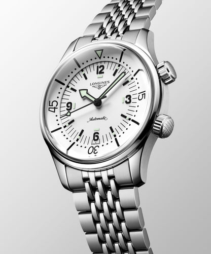 Longines Legend Diver 39.00 mm White matt Stainless steel L37644166 L3.764.4.16.6 front and side view