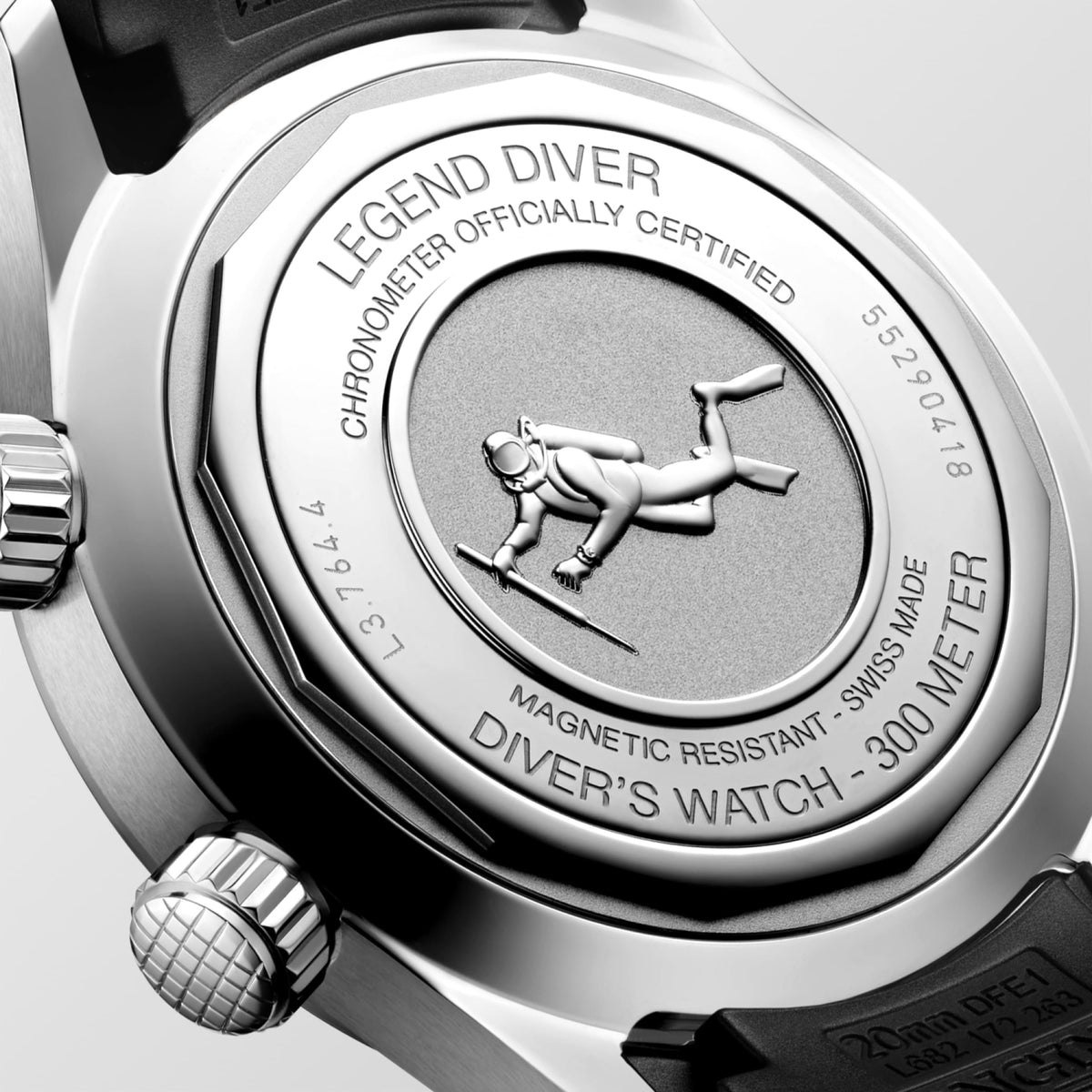Longines Legend Diver 39.00 mm Black lacquered polished Stainless steel L37644509 L3.764.4.50.9 back view