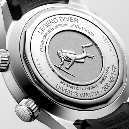 Longines Legend Diver 39.00 mm Black lacquered polished Stainless steel L37644509 L3.764.4.50.9 back view