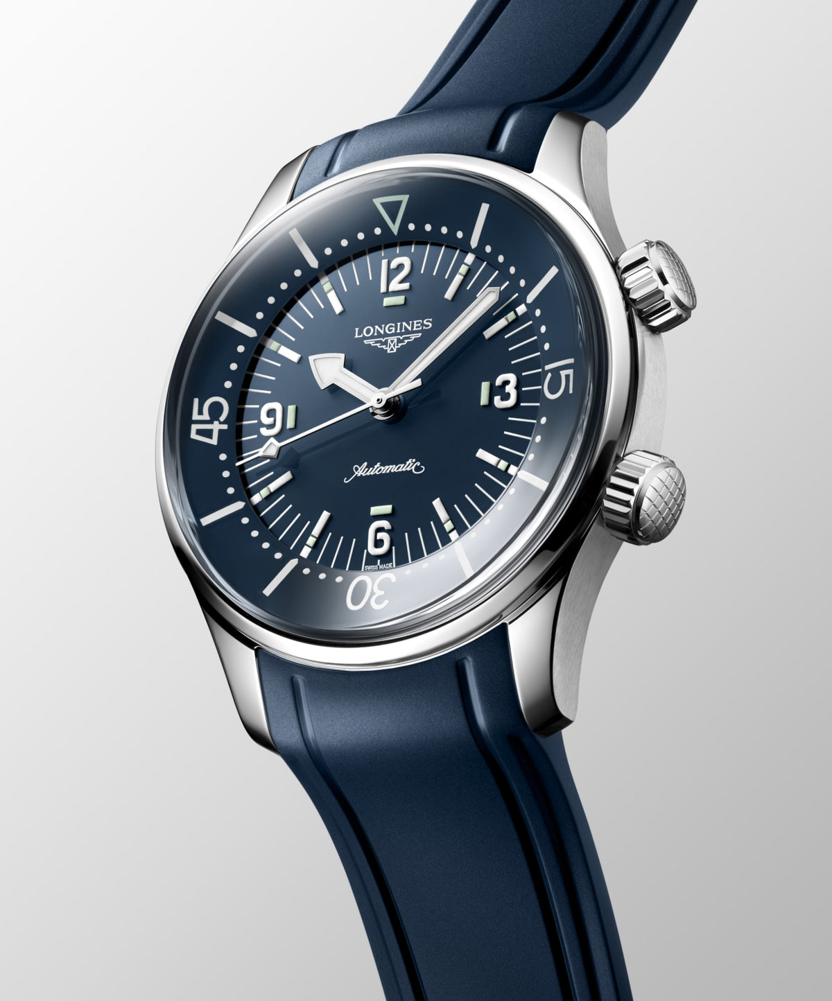 Longines Legend Diver 39.00 mm Blue lacquered polished Stainless steel L37644909 L3.764.4.90.9 front and side view