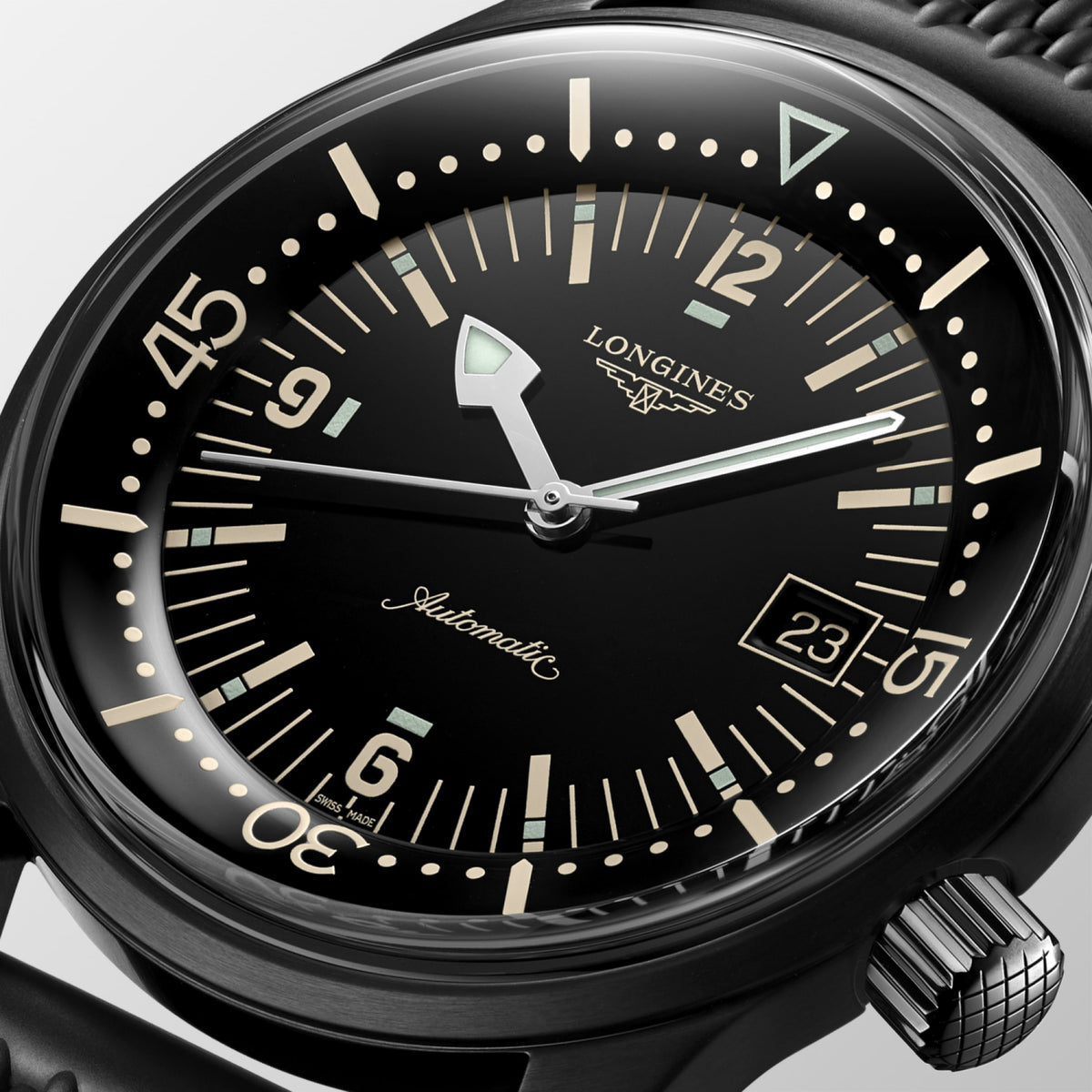 Longines Legend Diver 42.00 mm Black lacquered polished Black PVD coating L37742509 L3.774.2.50.9 detailed view