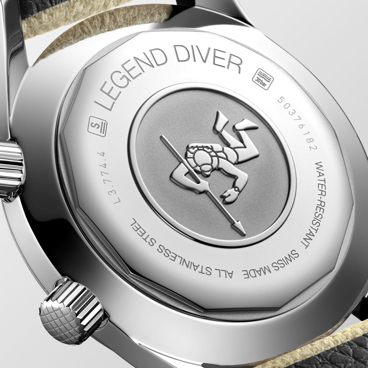 Longines Legend Diver 42.00 mm Beige Stainless steel L37744302 L3.774.4.30.2 front and side view