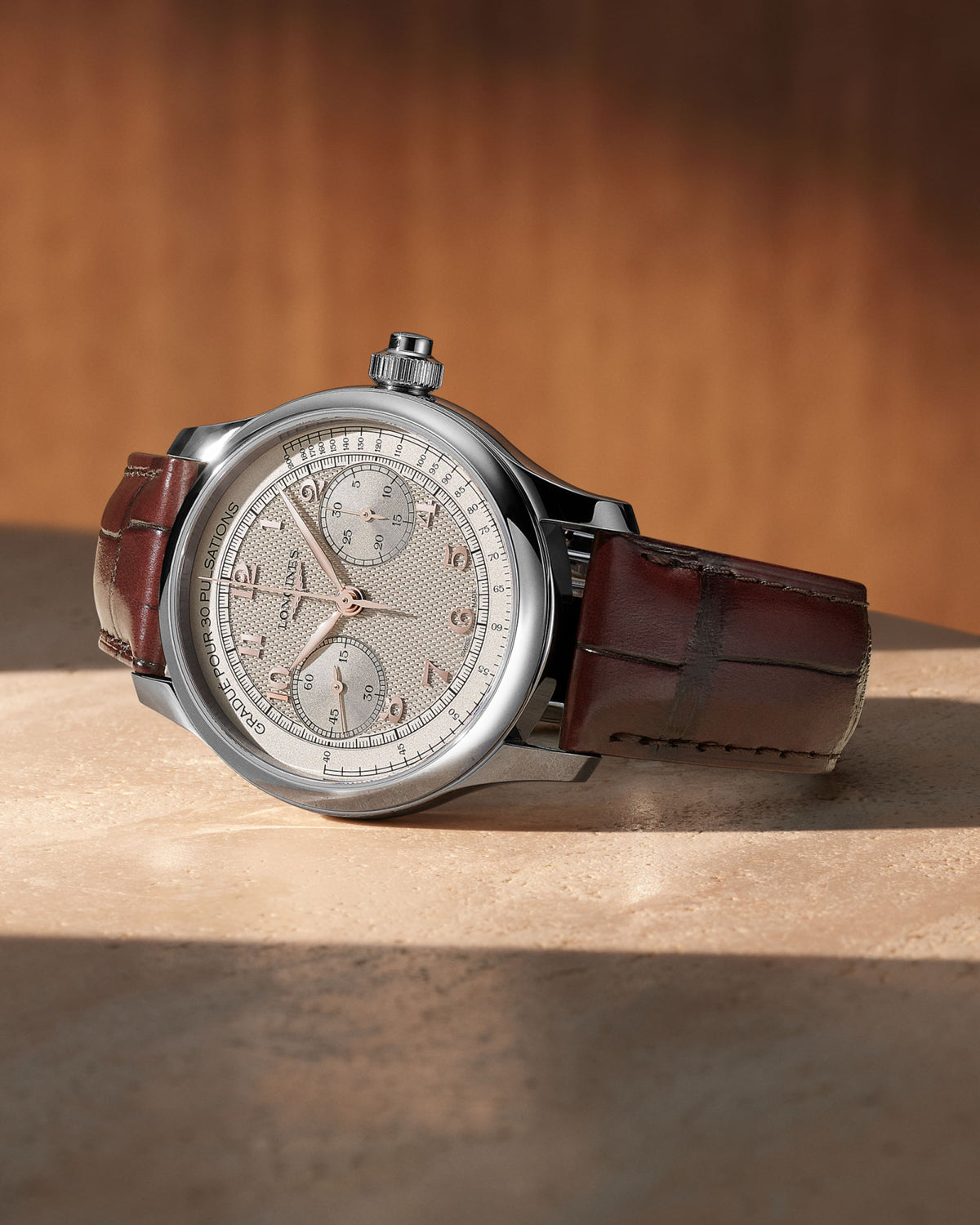 Longines Master Collection Chrono Monopusher Ivory "barleycorn" dial. Stainless steel 41.00 mm L29604782 L2.960.4.78.2 back view