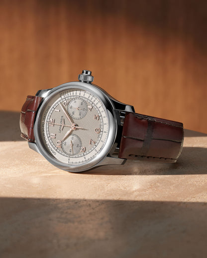 Longines Master Collection Chrono Monopusher Ivory "barleycorn" dial. Stainless steel 41.00 mm L29604782 L2.960.4.78.2 back view