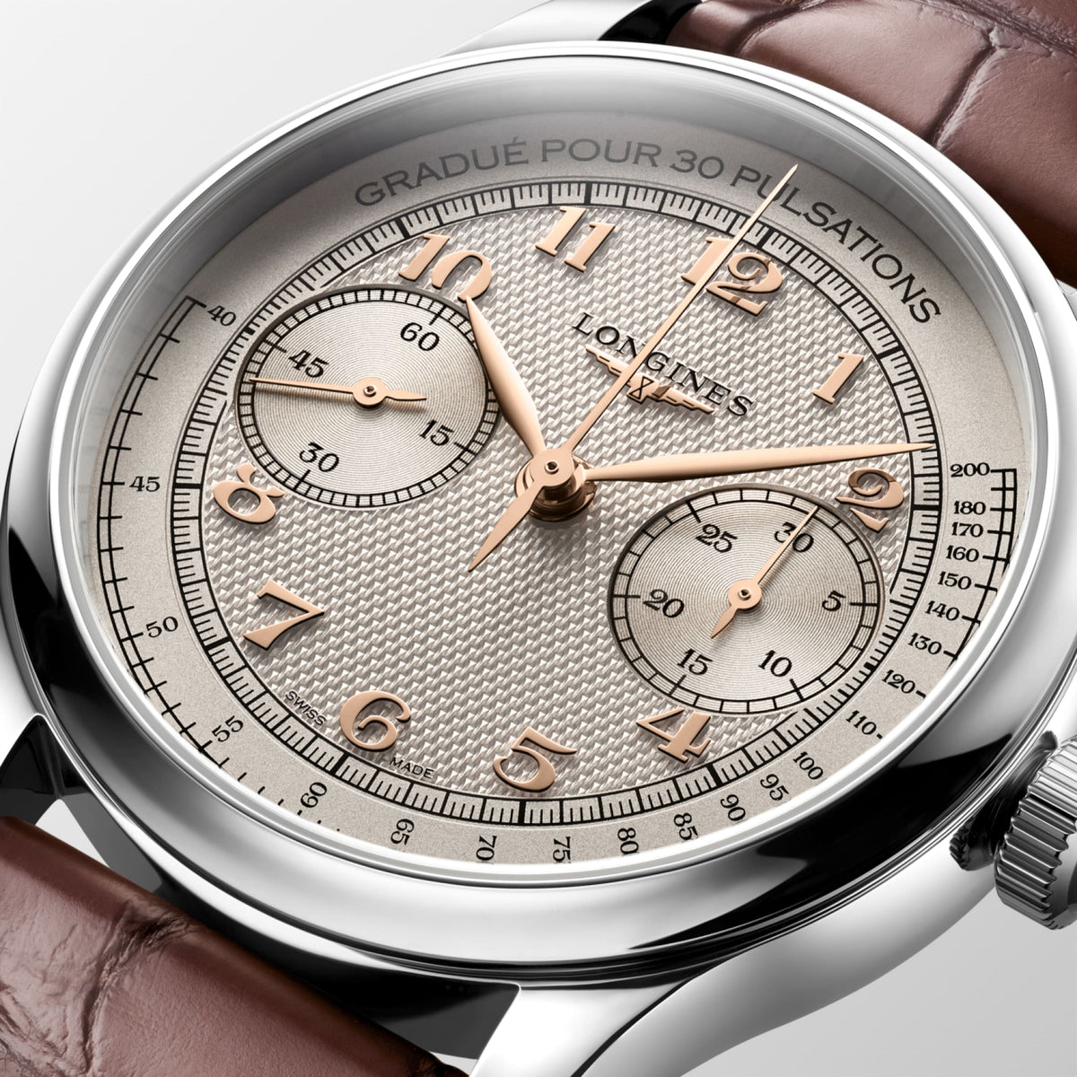 Longines Master Collection Chrono Monopusher Ivory "barleycorn" dial. Stainless steel 41.00 mm L29604782 L2.960.4.78.2 detailed view)