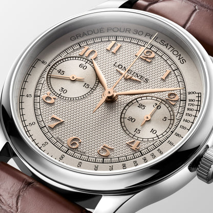 Longines Master Collection Chrono Monopusher Ivory "barleycorn" dial. Stainless steel 41.00 mm L29604782 L2.960.4.78.2 detailed view)