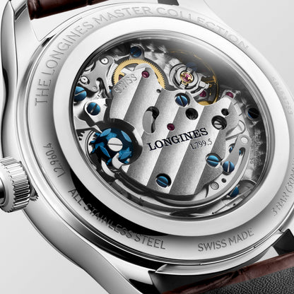Longines Master Collection Chrono Monopusher Ivory "barleycorn" dial. Stainless steel 41.00 mm L29604782 L2.960.4.78.2 side and front view