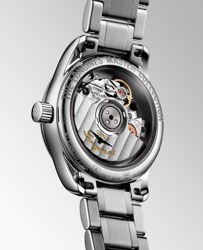 Longines Master Collection Silver "barleycorn" dial. Stainless steel 25.50 mm L21284776 L2.128.4.77.6 side and back view
