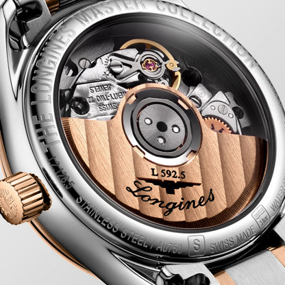 Longines Master Collection Silver "barleycorn" dial. Stainless steel and rose gold 18 carats 25.50 mm L21285797 L2.128.5.79.7 back view