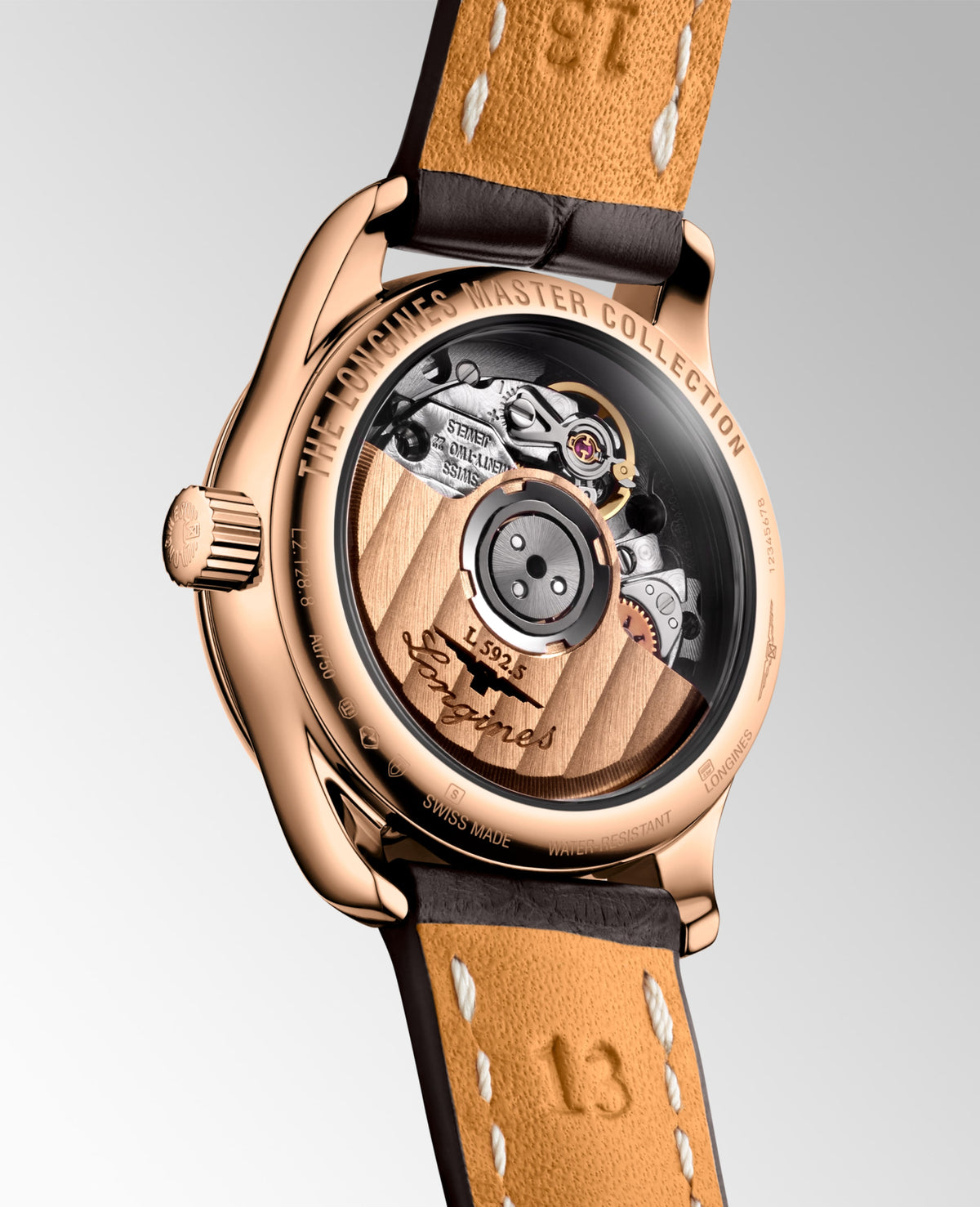 Longines Master Collection Silver "barleycorn" dial. Rose gold 18 carats 25.50 mm L21288783 L2.128.8.78.3 side and back view