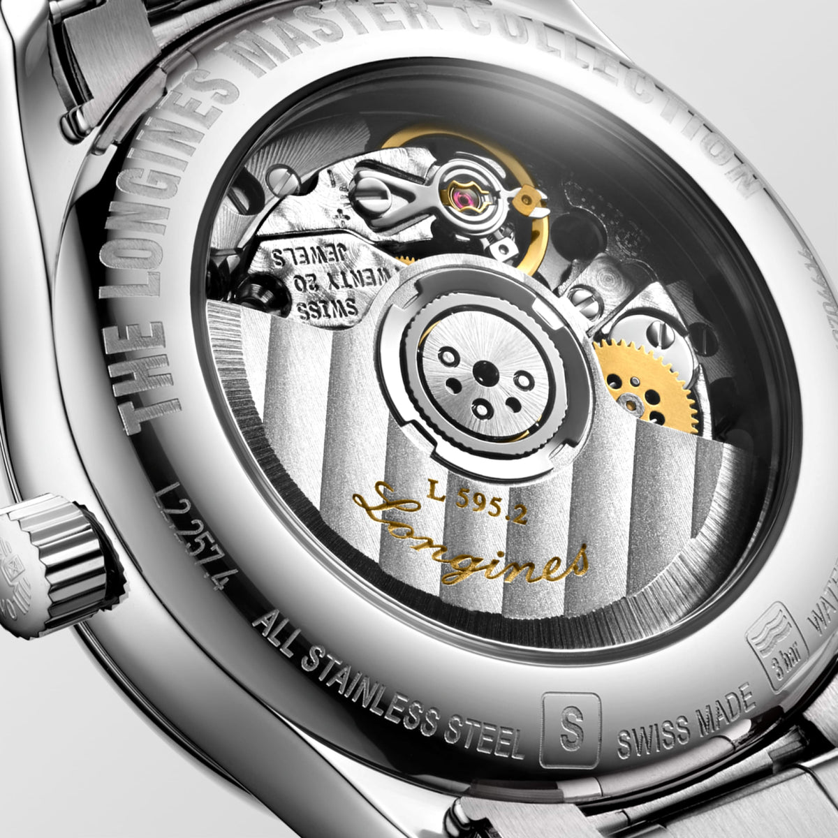 Longines Master Collection Silver "barleycorn" dial. Stainless steel 29.00 mm L22574776 L2.257.4.77.6 back view