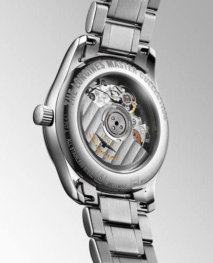 Longines Master Collection Silver "barleycorn" dial. Stainless steel 29.00 mm L22574786 L2.257.4.78.6 side and front view