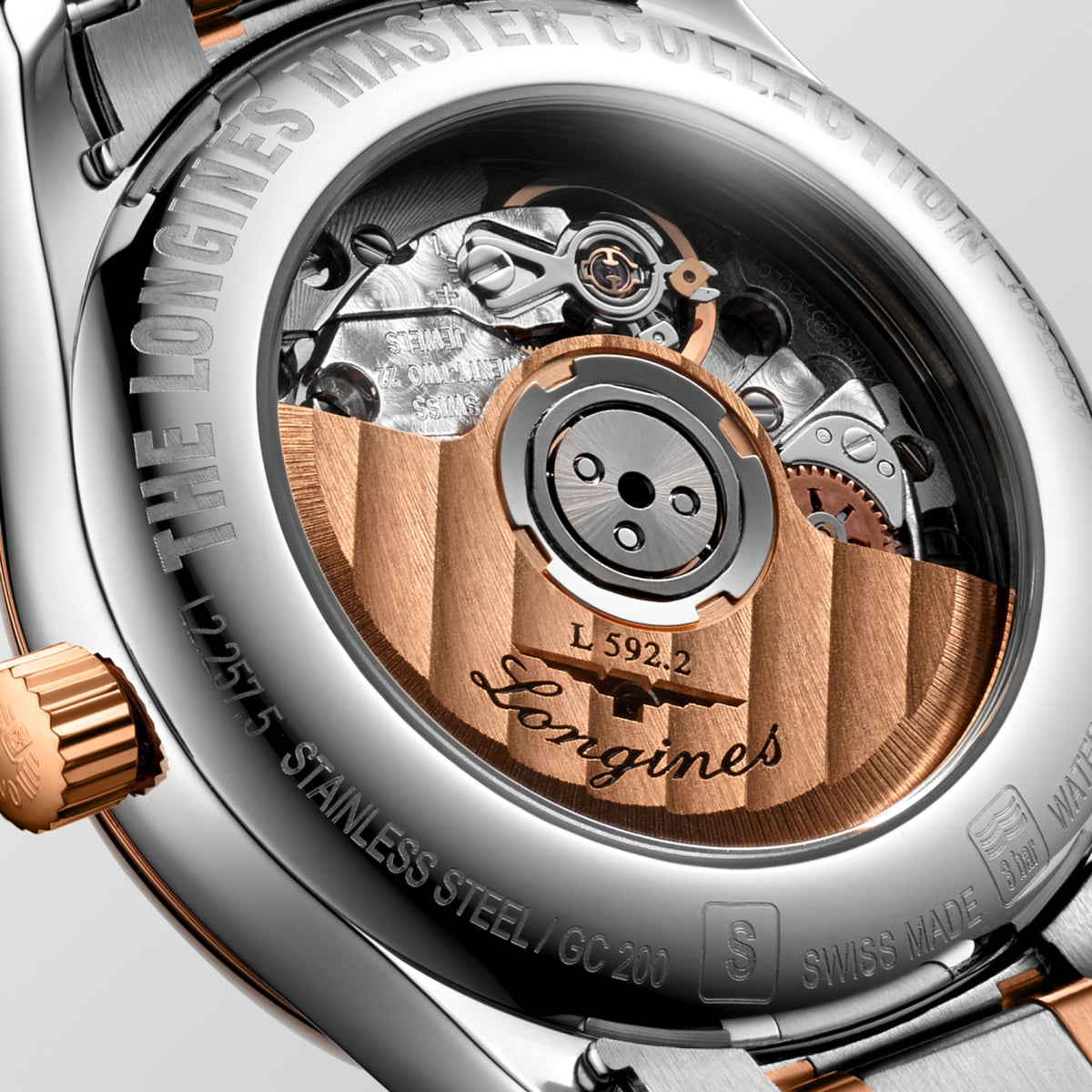 Longines Master Collection White mother-of-pearl dial. Stainless steel and rose gold 18 carats cap 200 29.00 mm L22575897 L2.257.5.89.7 back view