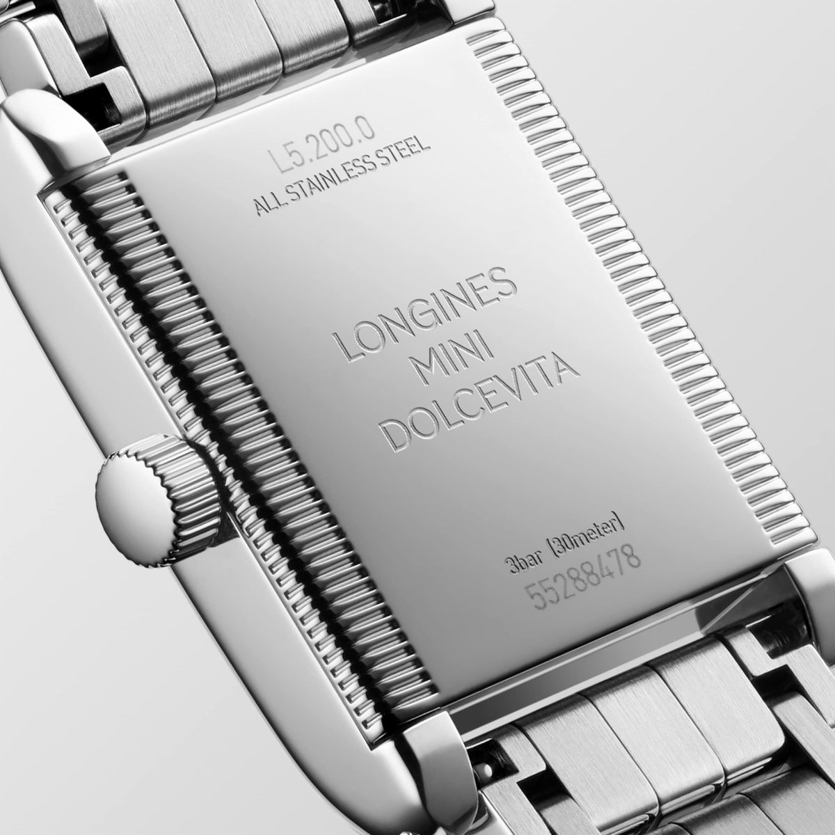 Longines Mini Dolcevita 21.50 X 29.00 mm Silver "flinqué" Stainless steel L52000716 L5.200.0.71.6 front and side view