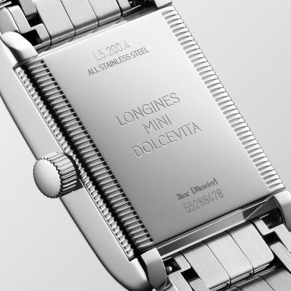 Longines Mini Dolcevita 21.50 X 29.00 mm Silver "flinqué" Stainless steel L52004716 L5.200.4.71.6 front and side view