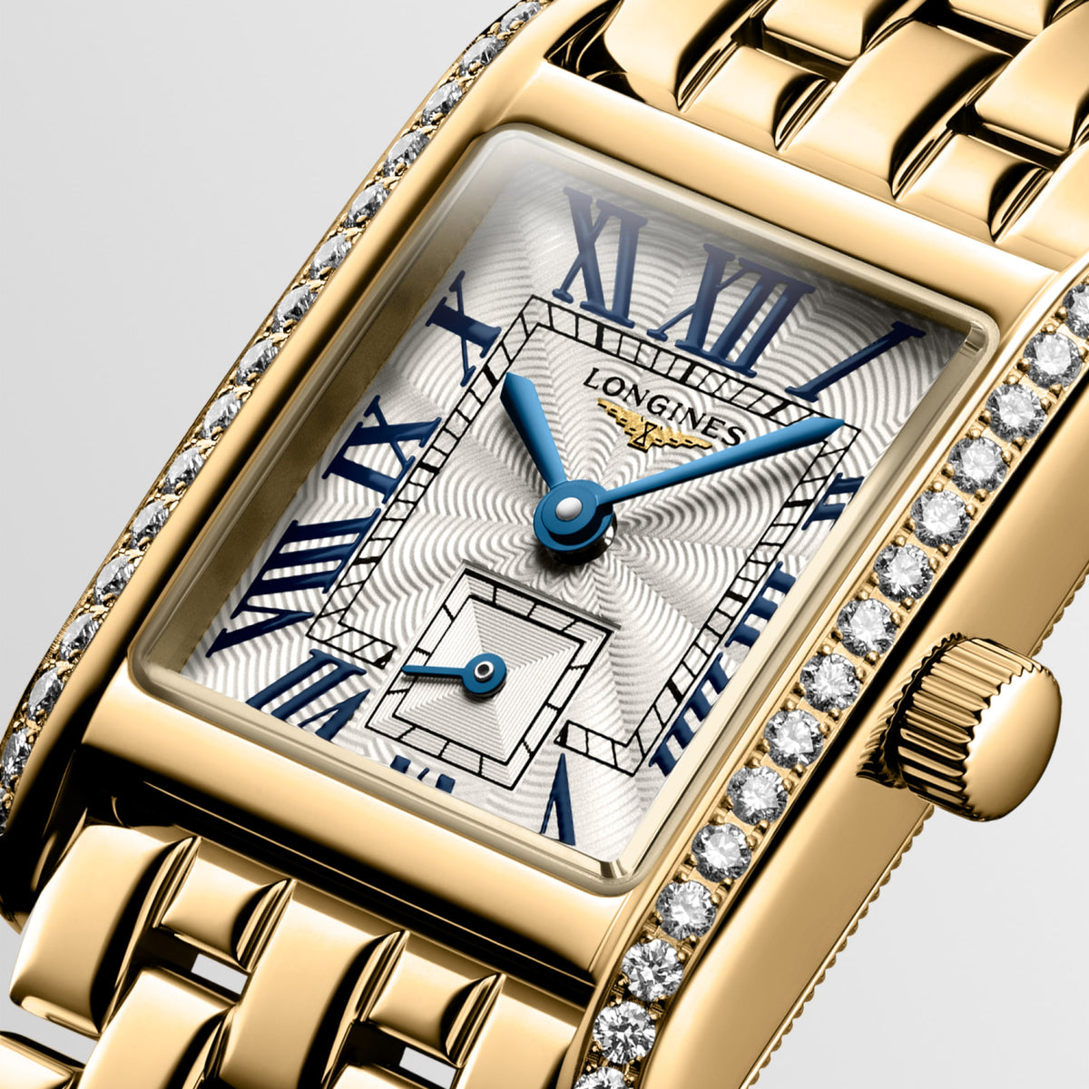 Longines Mini Dolcevita 21.50 X 29.00 mm Silver "flinqué" 18 karat yellow gold L52007716 L5.200.7.71.6 detailed view
