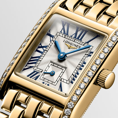 Longines Mini Dolcevita 21.50 X 29.00 mm Silver "flinqué" 18 karat yellow gold L52007716 L5.200.7.71.6 detailed view