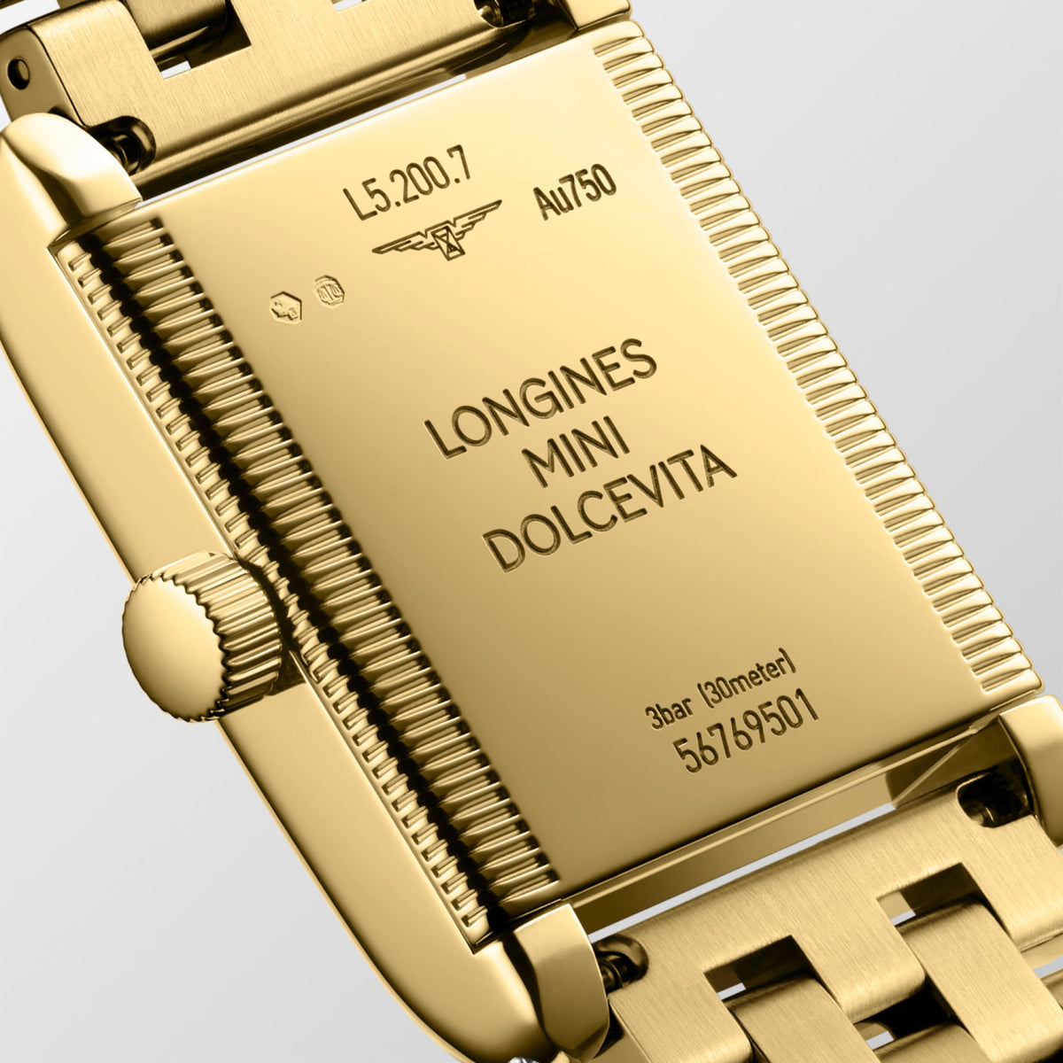 Longines Mini Dolcevita 21.50 X 29.00 mm Silver "flinqué" 18 karat yellow gold L52007716 L5.200.7.71.6 back view