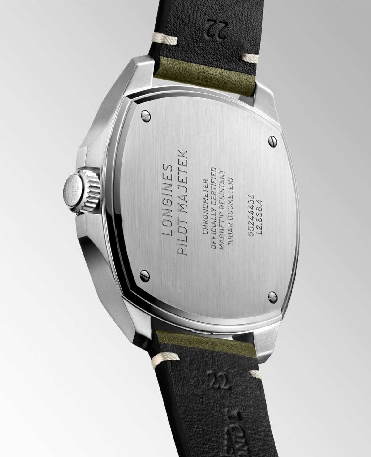 Longines Pilot Majetek 43.00 mm Black matt Stainless steel L28384532 L2.838.4.53.2 front and side view