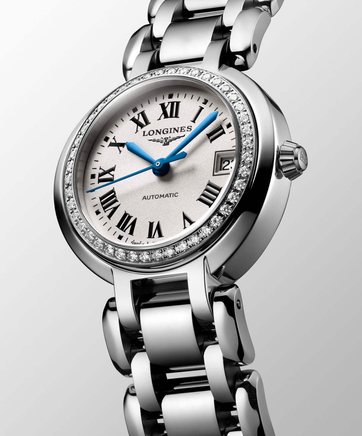 Longines Primaluna 26.50 mm Opaline Ivory Stainless steel L81110716 L8.111.0.71.6 front and side view