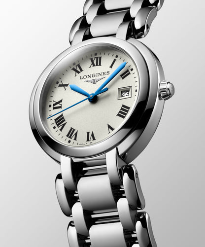Longines Primaluna 30.00 mm Opaline Ivory Stainless steel L81224716 L8.122.4.71.6 front and side view
