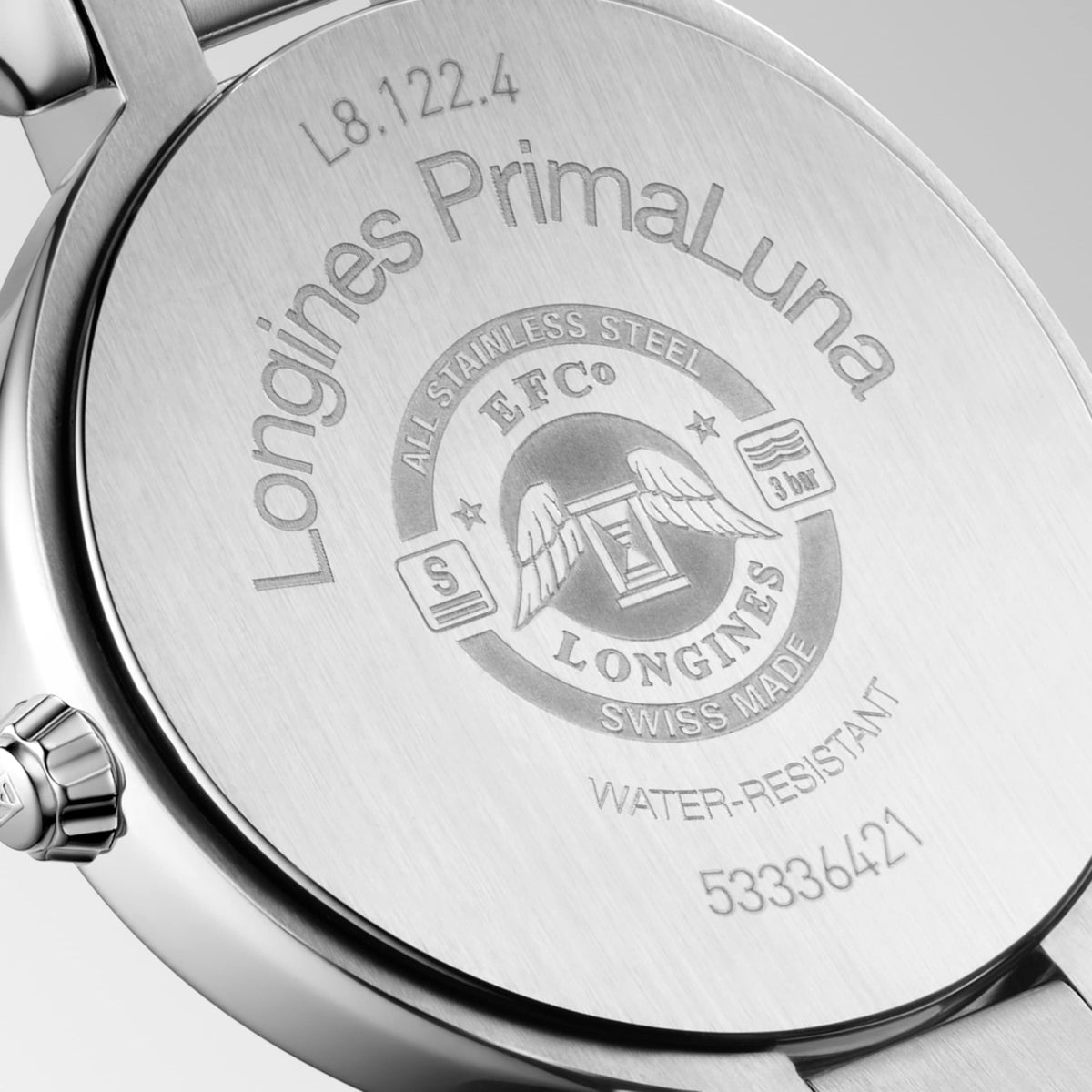 Longines Primaluna 30.00 mm White mother-of-pearl Stainless steel L81224876 L8.122.4.87.6 back view