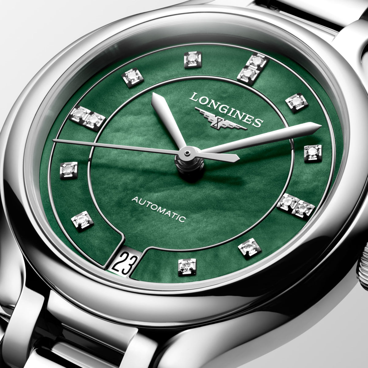 Longines Primaluna 34.00 mm Vivid Green mother-of-pearl Stainless steel L81244076 L8.124.4.07.6 detailed view