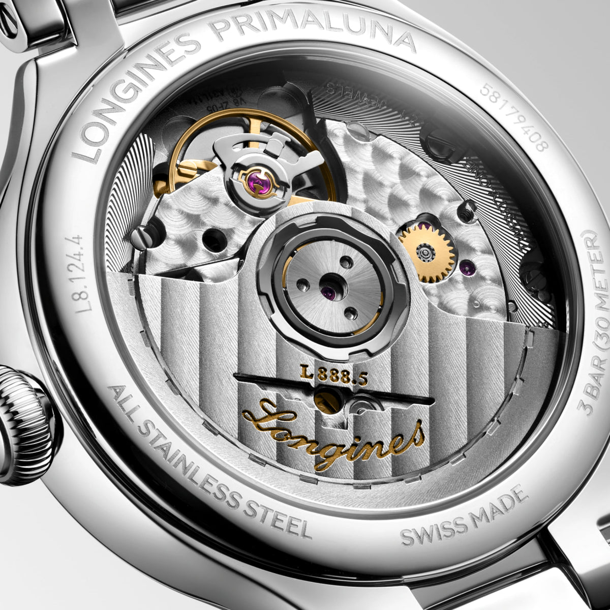 Longines Primaluna 34.00 mm Sunray silver Stainless steel L81244712 L8.124.4.71.2 back view