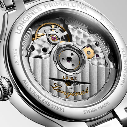 Longines Primaluna 34.00 mm Sunray silver Stainless steel L81244712 L8.124.4.71.2 back view