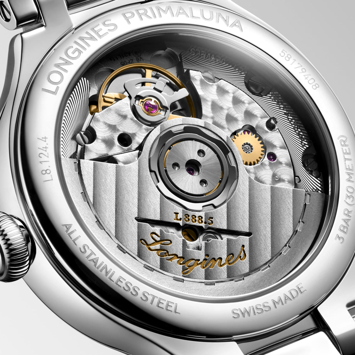 Longines Primaluna 34.00 mm White mother-of-pearl Stainless steel L81244872 L8.124.4.87.2 back view