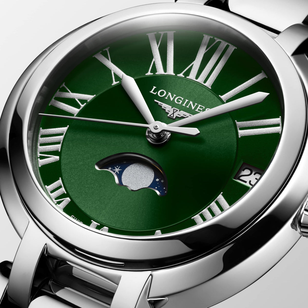 Longines Primaluna Moonphase 30.50 mm Green Stainless steel L81154616 L8.115.4.61.6 detailed view
