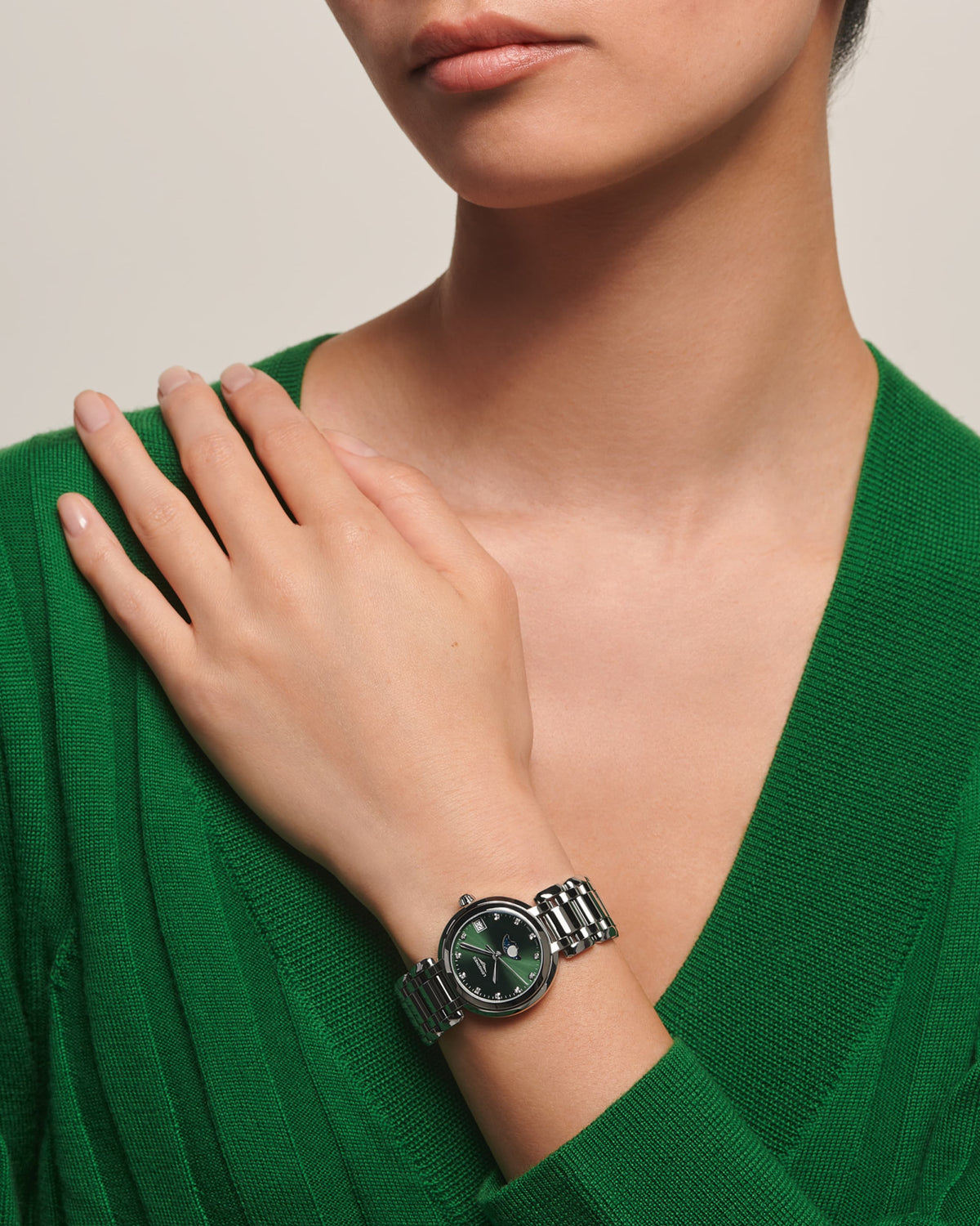 Longines Primaluna Moonphase 30.50 mm Green Stainless steel L81154676 L8.115.4.67.6 back view