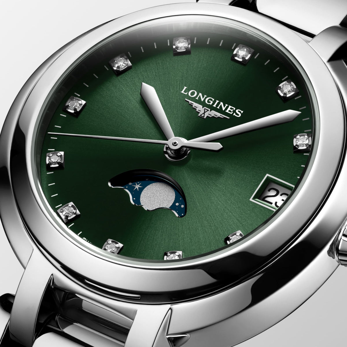 Longines Primaluna Moonphase 30.50 mm Green Stainless steel L81154676 L8.115.4.67.6 detailed view