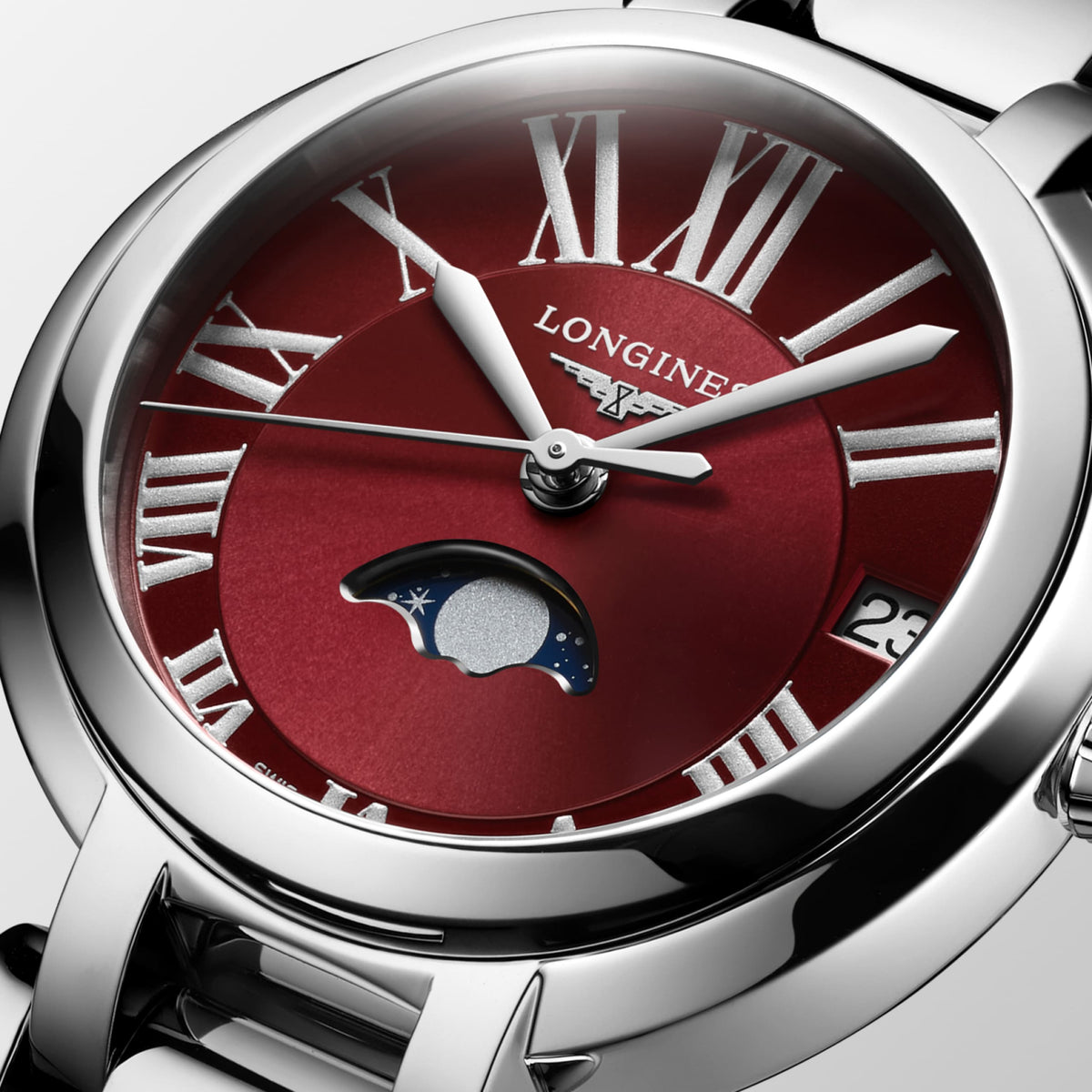 Longines Primaluna Moonphase 30.50 mm Bordeaux Stainless steel L81154926 L8.115.4.92.6 detailed view