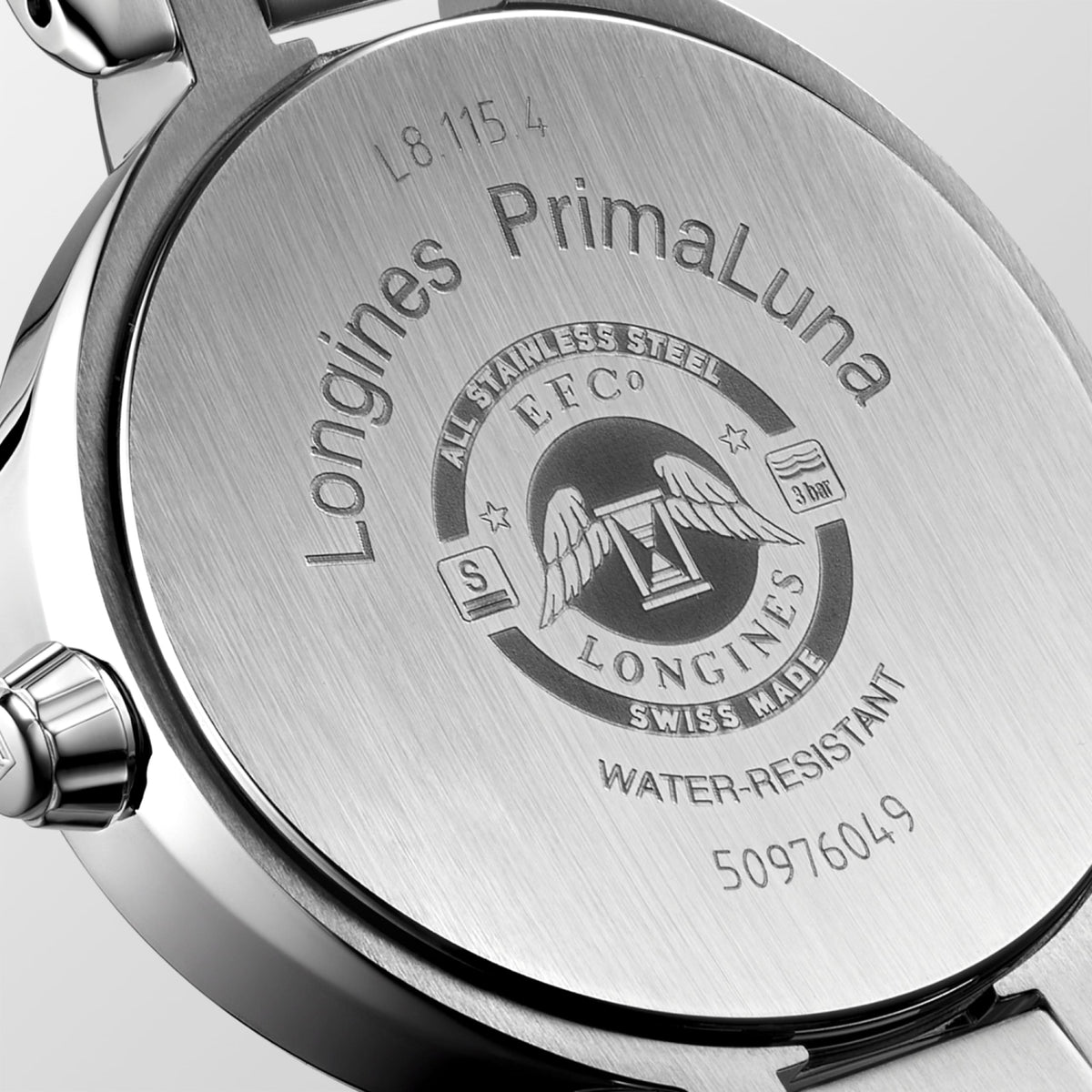 Longines Primaluna Moonphase 30.50 mm Blue mother-of-pearl Stainless steel L81154986 L8.115.4.98.6 back view