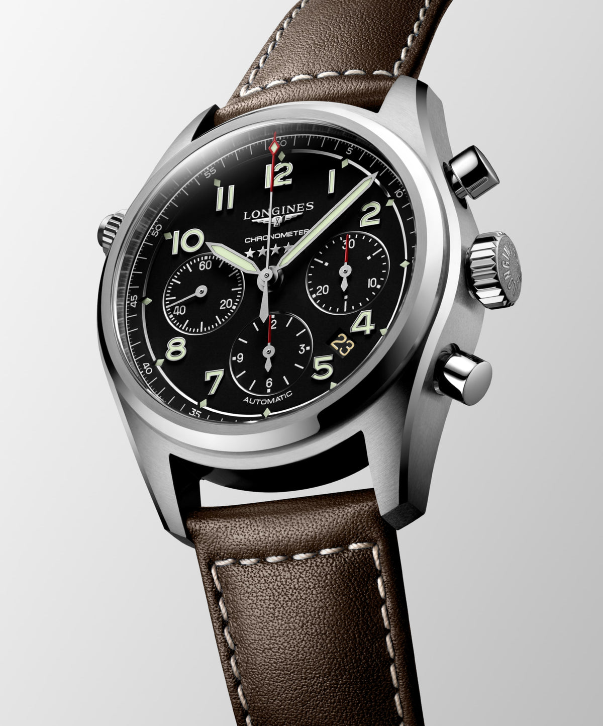 Longines Spirit Chronograph 42.00 mm Black matt Stainless steel L38204530 L3.820.4.53.0 side and back view